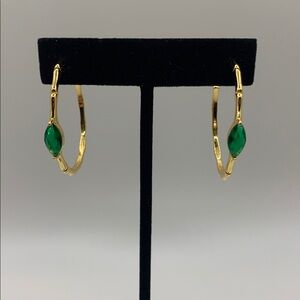Gold-tone Hoop Earrings with Green Rhinestones